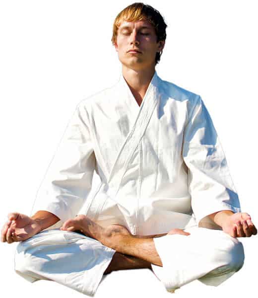 Martial Arts Lessons for Adults in Brampton ON - Young Man Thinking and Meditating in White