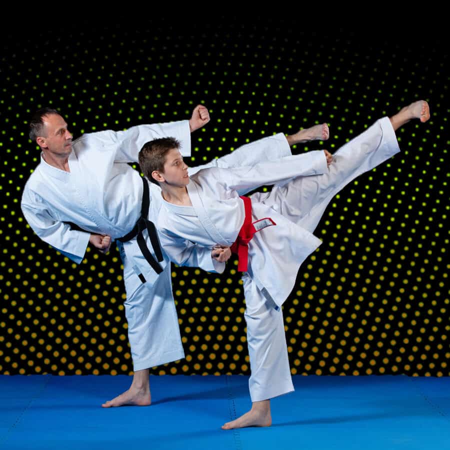 Martial Arts Lessons for Families in Brampton ON - Dad and Son High Kick