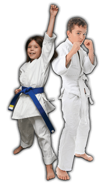 Martial Arts Lessons for Kids in Brampton ON - Happy Blue Belt Girl and Focused Boy Banner